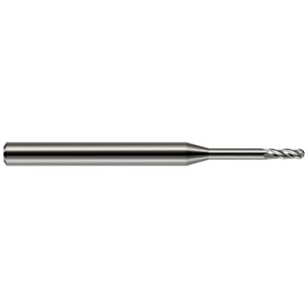 Miniature End Mill - 4 Flute - Ball, 0.0600", Length of Cut: 0.1800"